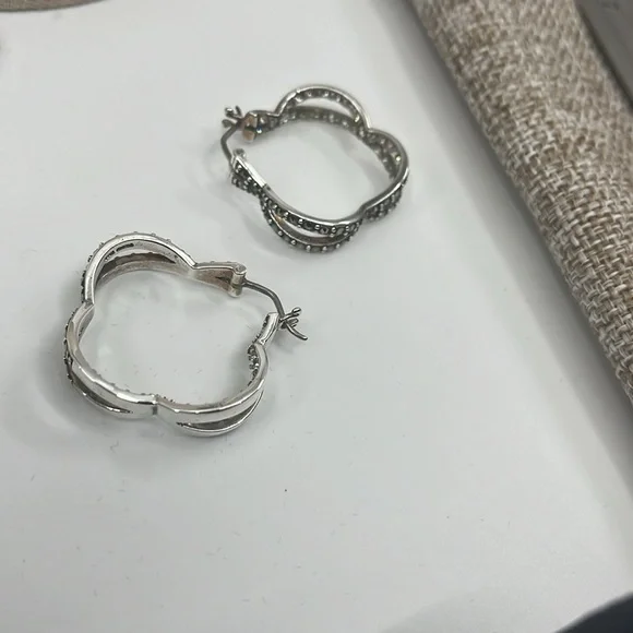 Unique Vintage Sterling Silver Earrings adorned with Marcasite & CZ - Picture 13 of 14